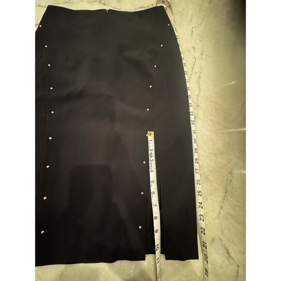 White House Black Market Black Pencil Skirt Sz 6 Gold Stud Embellishments - Picture 7 of 8